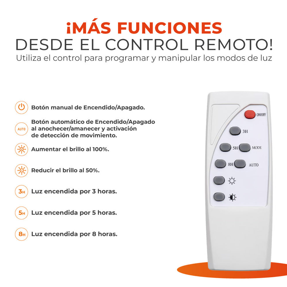 Lámpara Solar LED 60 W, Luz de Día, Sensor de Movimiento, Control remoto incluido, Batería Integrada, IP65, IK06, LED integrado