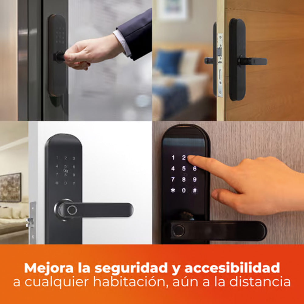 Cerradura Digital Inteligente WiFi con Timbre, 5 Métodos de Apertura, Apertura Ajustable, IP43, Compatible con App móvil