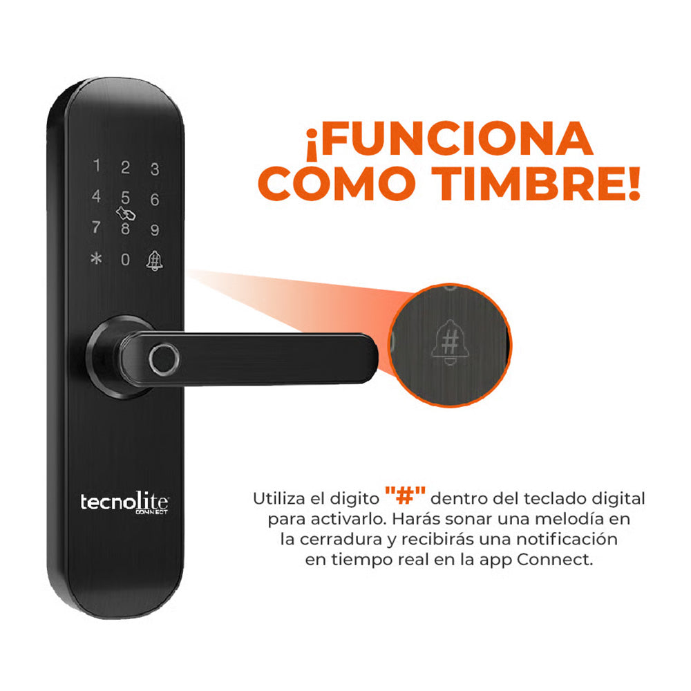 Cerradura Digital Inteligente WiFi con Timbre, 5 Métodos de Apertura, Apertura Ajustable, IP43, Compatible con App móvil