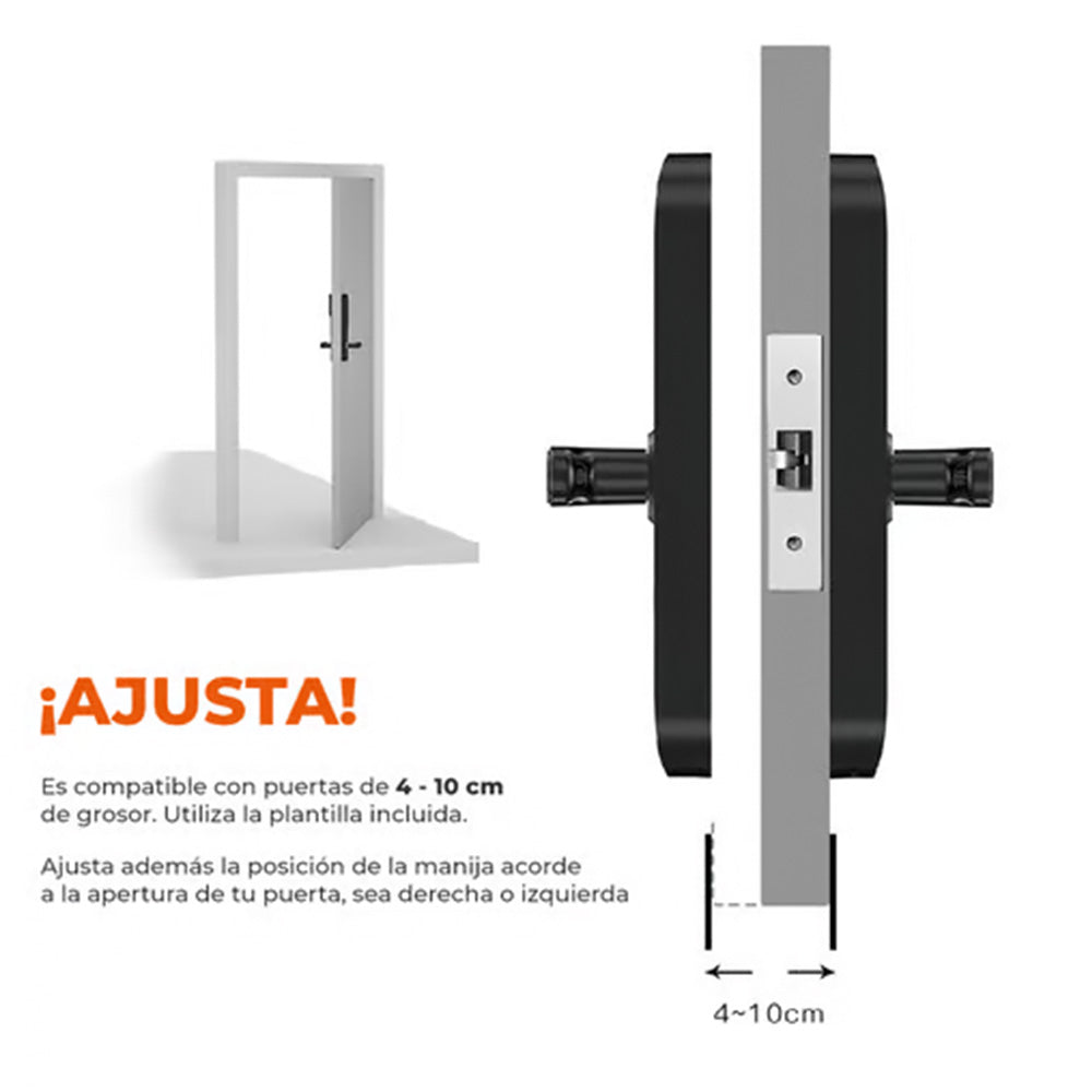 Cerradura Digital Inteligente WiFi con Timbre, 5 Métodos de Apertura, Apertura Ajustable, IP43, Compatible con App móvil