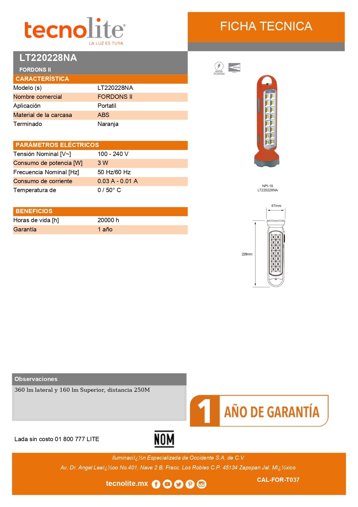 Linterna LED Recargable Portátil 3 W, Luz de Día, LED integrado